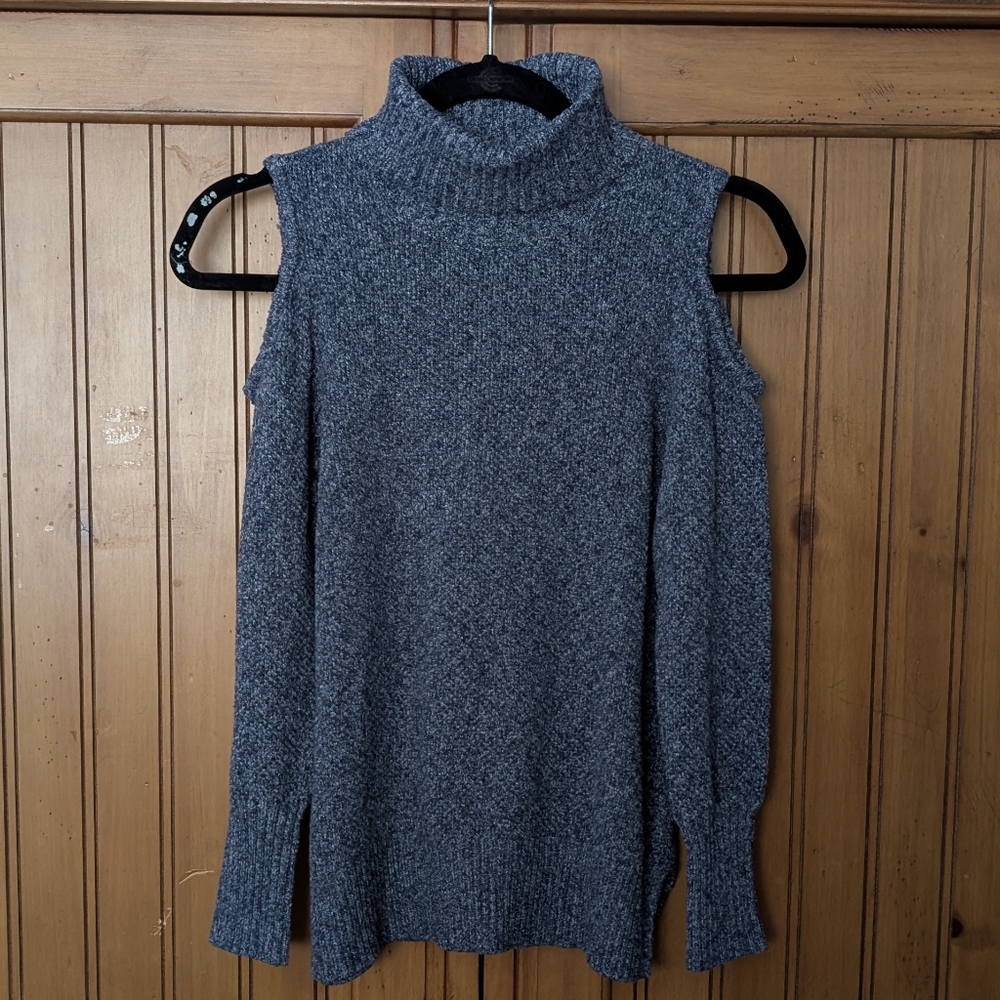 Pink Rose Women's Knit Sweater open shoulder turtle neck